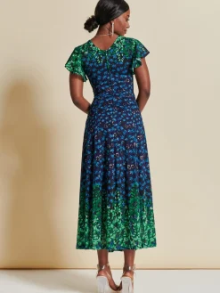 Mirrored Print Lace Maxi Dress, Green Multi