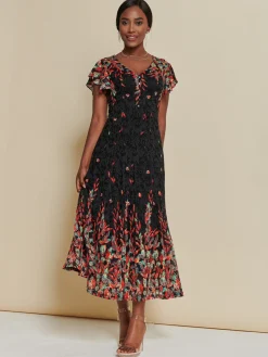 Mirrored Print Lace Maxi Dress, Red Multi
