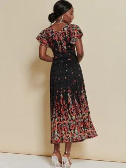 Mirrored Print Lace Maxi Dress, Red Multi