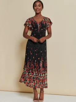 Mirrored Print Lace Maxi Dress, Red Multi