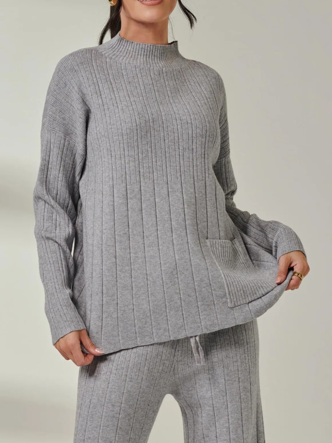 Mockneck Pocket Knit Jumper, Dove Heather
