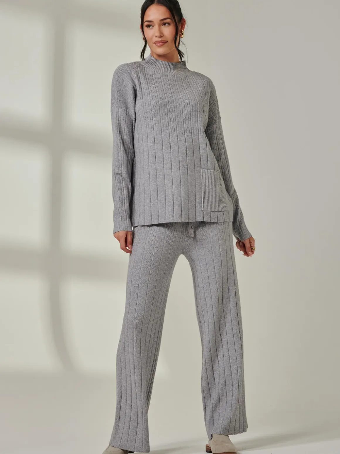 Mockneck Pocket Knit Jumper, Dove Heather