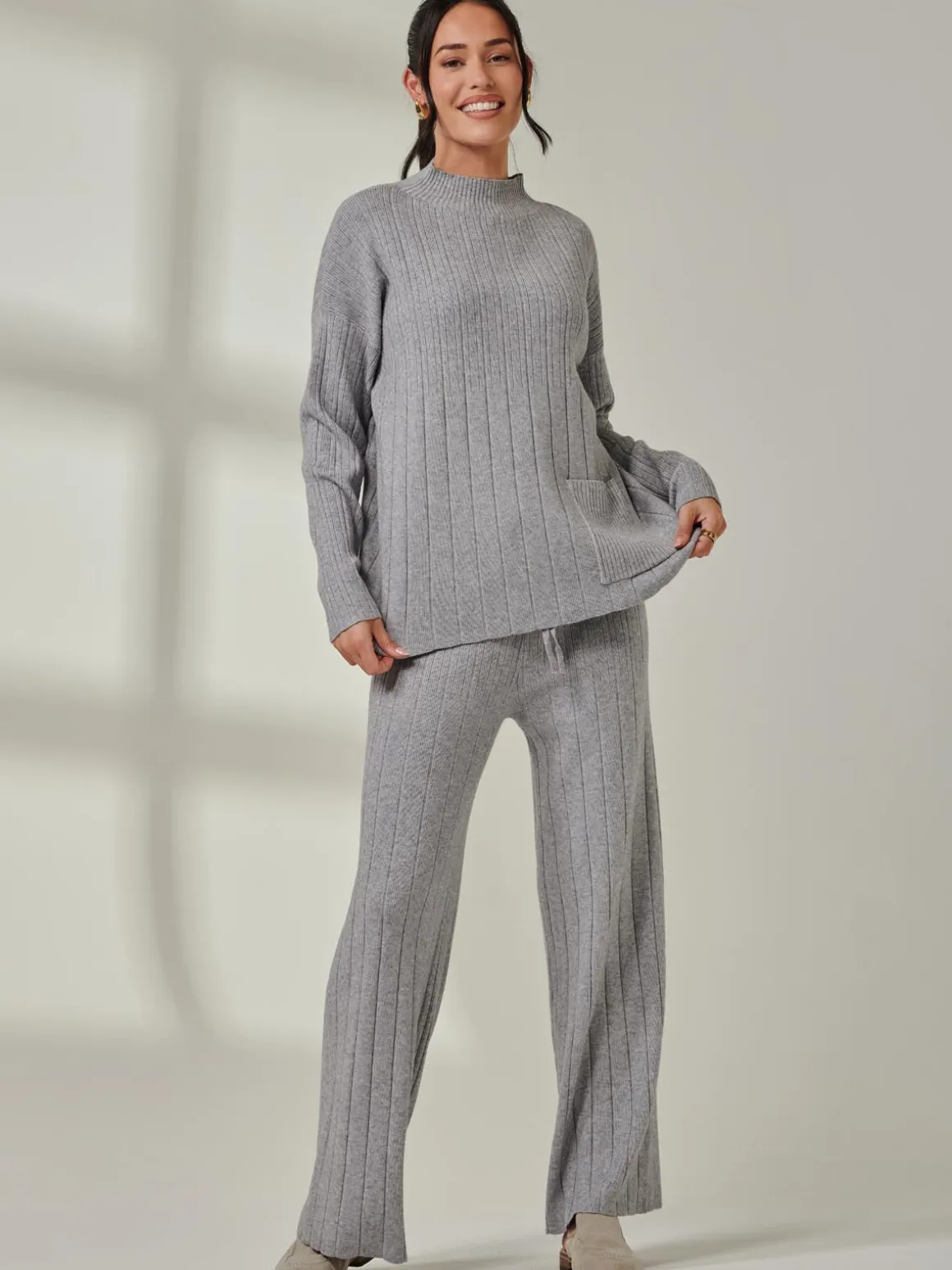 Mockneck Pocket Knit Jumper, Dove Heather