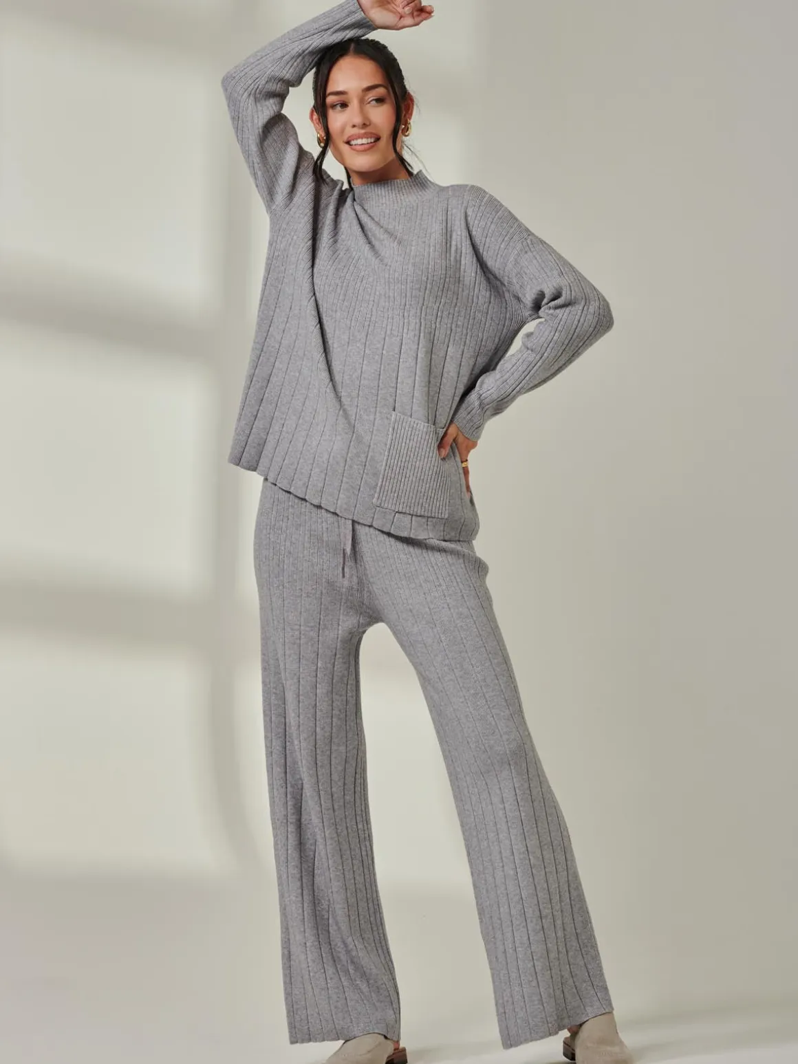 Mockneck Pocket Knit Jumper, Dove Heather