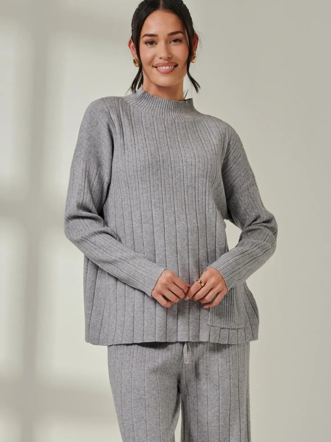 Mockneck Pocket Knit Jumper, Dove Heather
