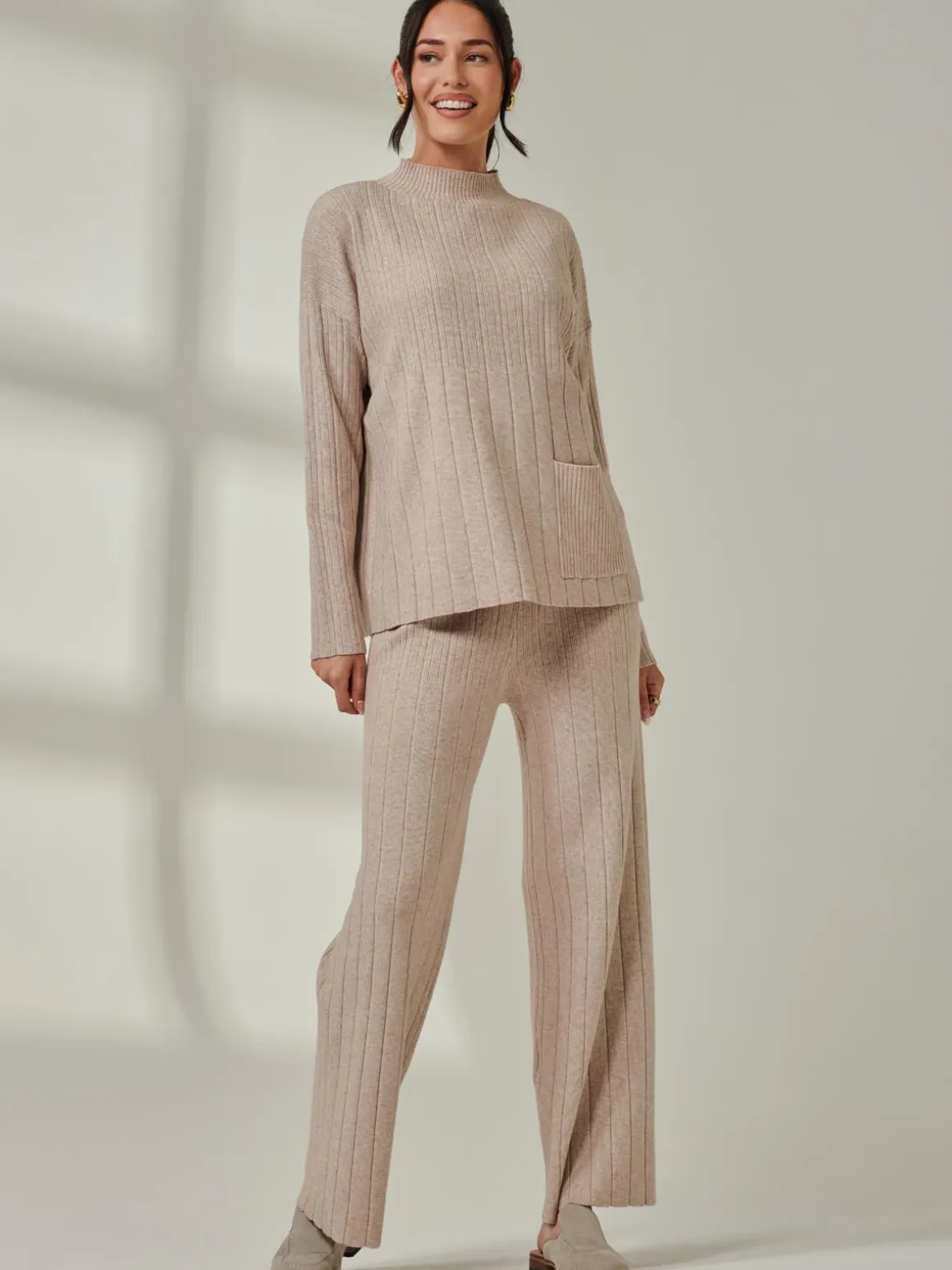 Mockneck Pocket Knit Jumper, Mink Heather
