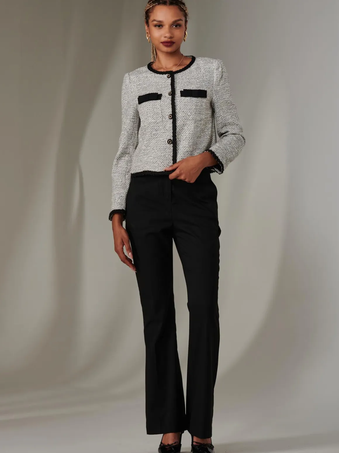 Monochrome Tweed Contrast Jacket