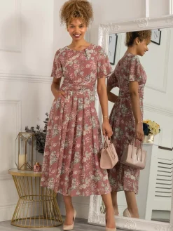 Nadine Floral Print Chiffon Dress, Mauve