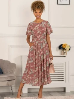 Nadine Floral Print Chiffon Dress, Mauve