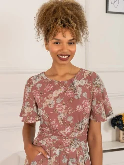 Nadine Floral Print Chiffon Dress, Mauve