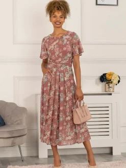 Nadine Floral Print Chiffon Dress, Mauve