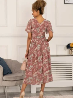 Nadine Floral Print Chiffon Dress, Mauve
