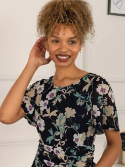 Nadine Floral Print Chiffon Dress, Navy
