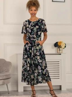 Nadine Floral Print Chiffon Dress, Navy