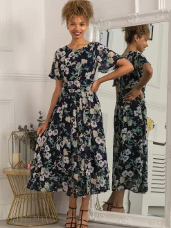 Nadine Floral Print Chiffon Dress, Navy