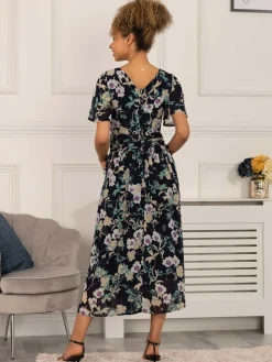 Nadine Floral Print Chiffon Dress, Navy