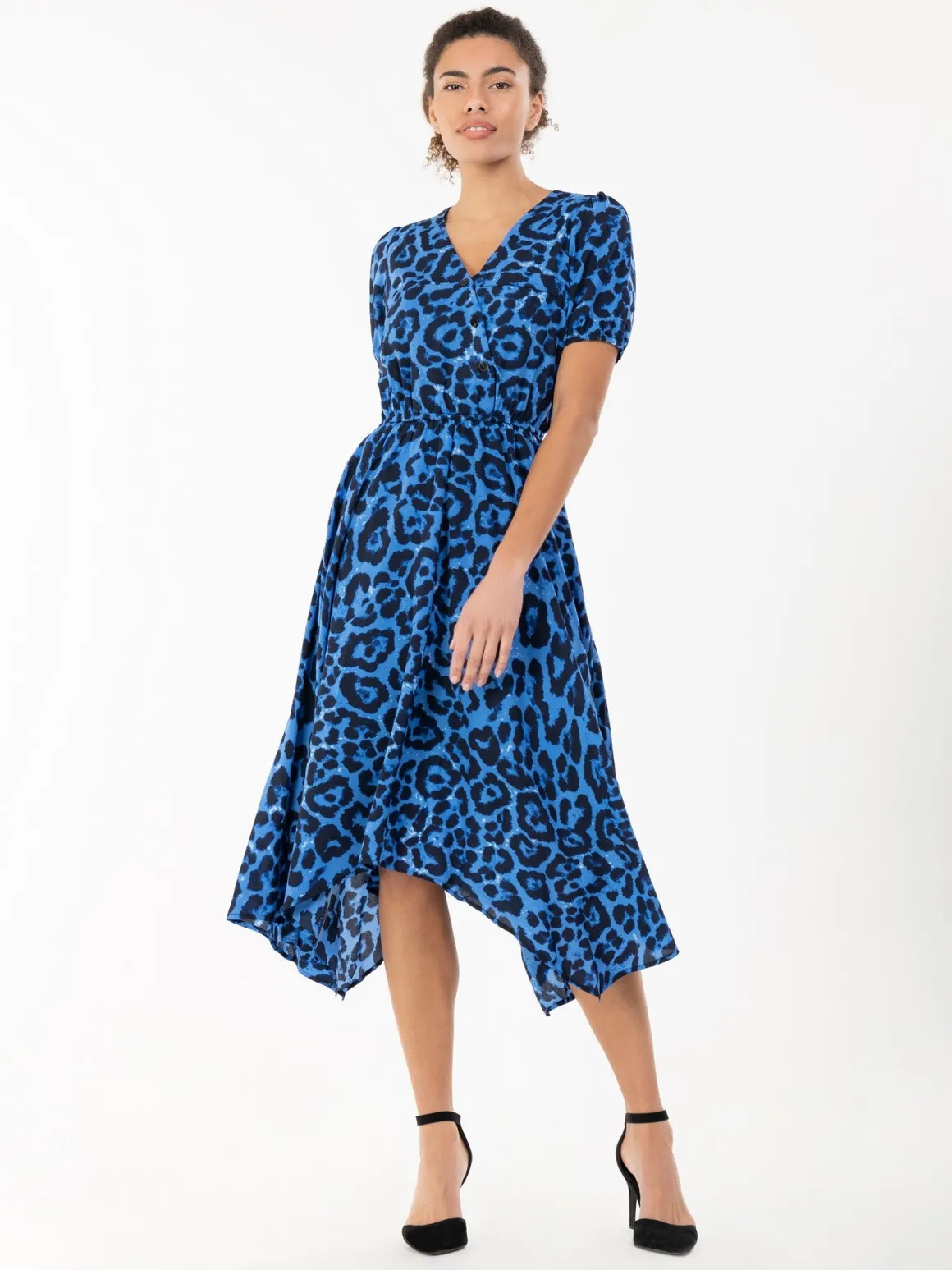 Nana Hanky Hem Dress, Blue Animal