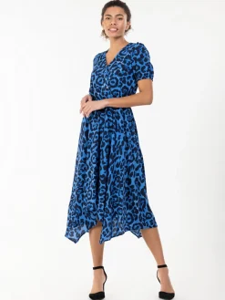 Nana Hanky Hem Dress, Blue Animal
