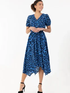 Nana Hanky Hem Dress, Blue Animal
