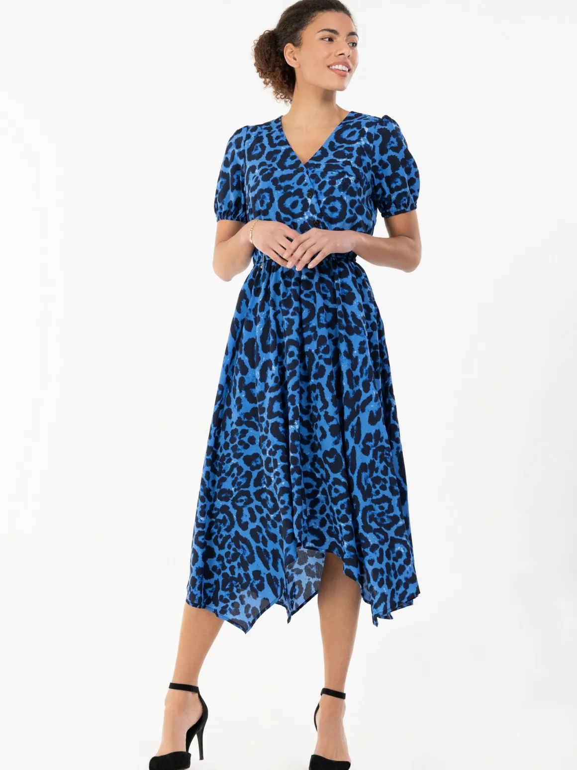 Nana Hanky Hem Dress, Blue Animal
