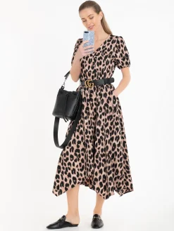 Nana Hanky Hem Dress, Pink Animal