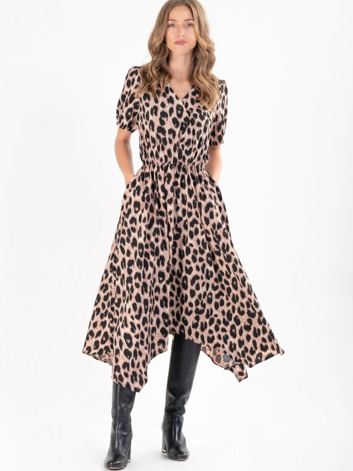 Nana Hanky Hem Dress, Pink Animal