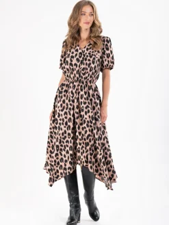 Nana Hanky Hem Dress, Pink Animal