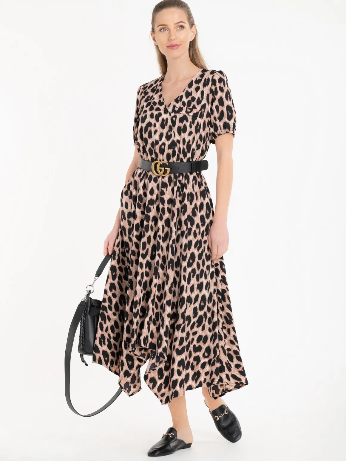 Nana Hanky Hem Dress, Pink Animal