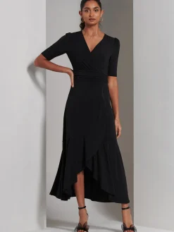Olana Jersey Frill Hem Maxi Dress, Black