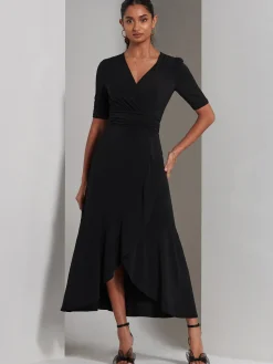 Olana Jersey Frill Hem Maxi Dress, Black