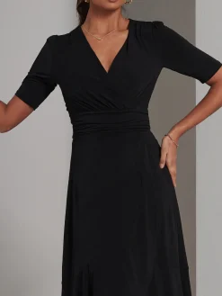 Olana Jersey Frill Hem Maxi Dress, Black