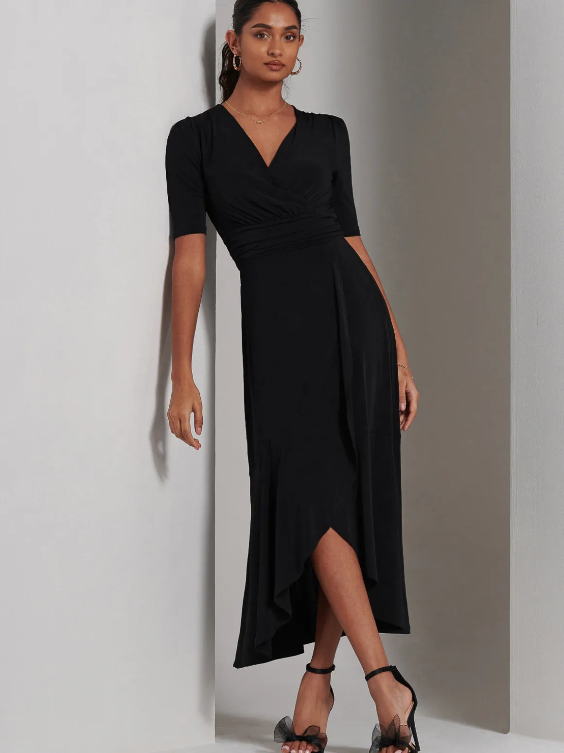 Olana Jersey Frill Hem Maxi Dress, Black