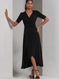 Olana Jersey Frill Hem Maxi Dress, Black