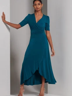 Olana Jersey Frill Hem Maxi Dress, Teal