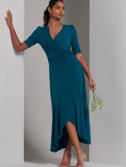 Olana Jersey Frill Hem Maxi Dress, Teal