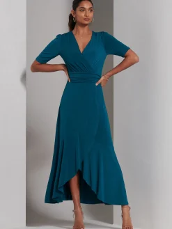 Olana Jersey Frill Hem Maxi Dress, Teal