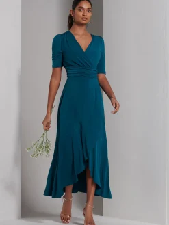 Olana Jersey Frill Hem Maxi Dress, Teal