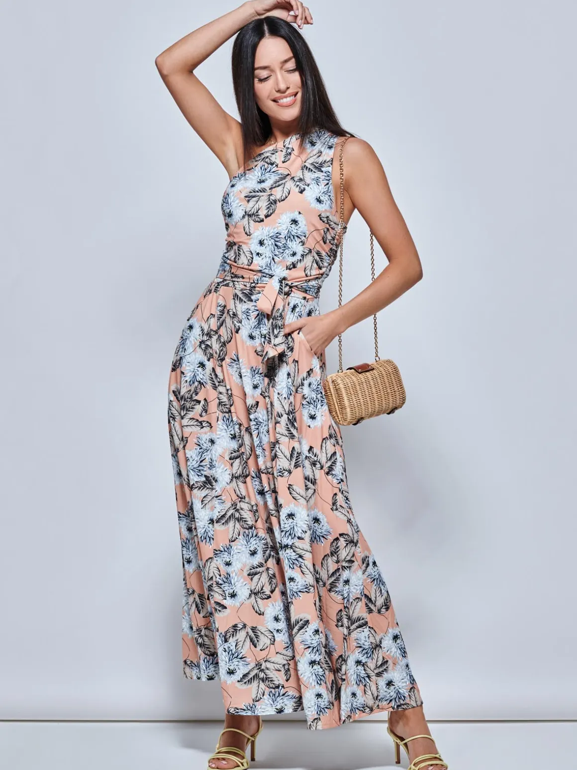 One Shoulder Maxi Jersey Dress, Floral Multi