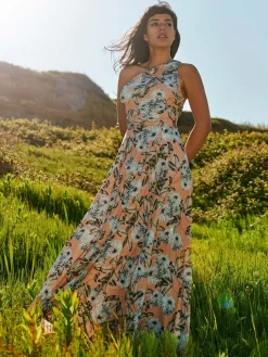 One Shoulder Maxi Jersey Dress, Floral Multi
