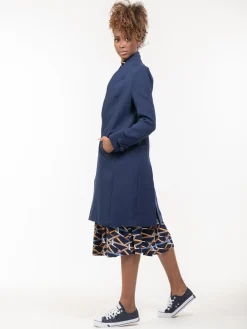 Open Neckline Woven Coat, Navy