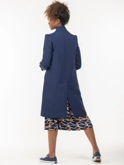 Open Neckline Woven Coat, Navy