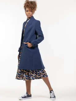 Open Neckline Woven Coat, Navy