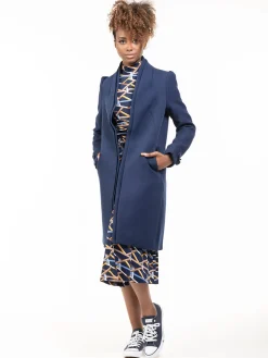 Open Neckline Woven Coat, Navy