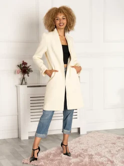 Open Neckline Woven Coat, Oyster