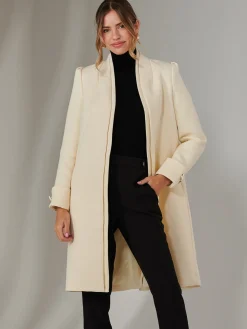Open Neckline Woven Coat, Oyster