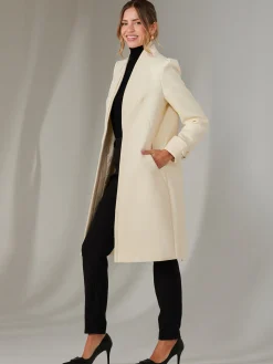 Open Neckline Woven Coat, Oyster