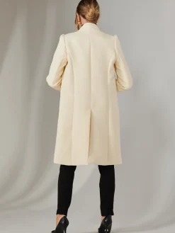 Open Neckline Woven Coat, Oyster
