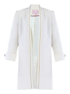 Open Neckline Woven Coat, Oyster