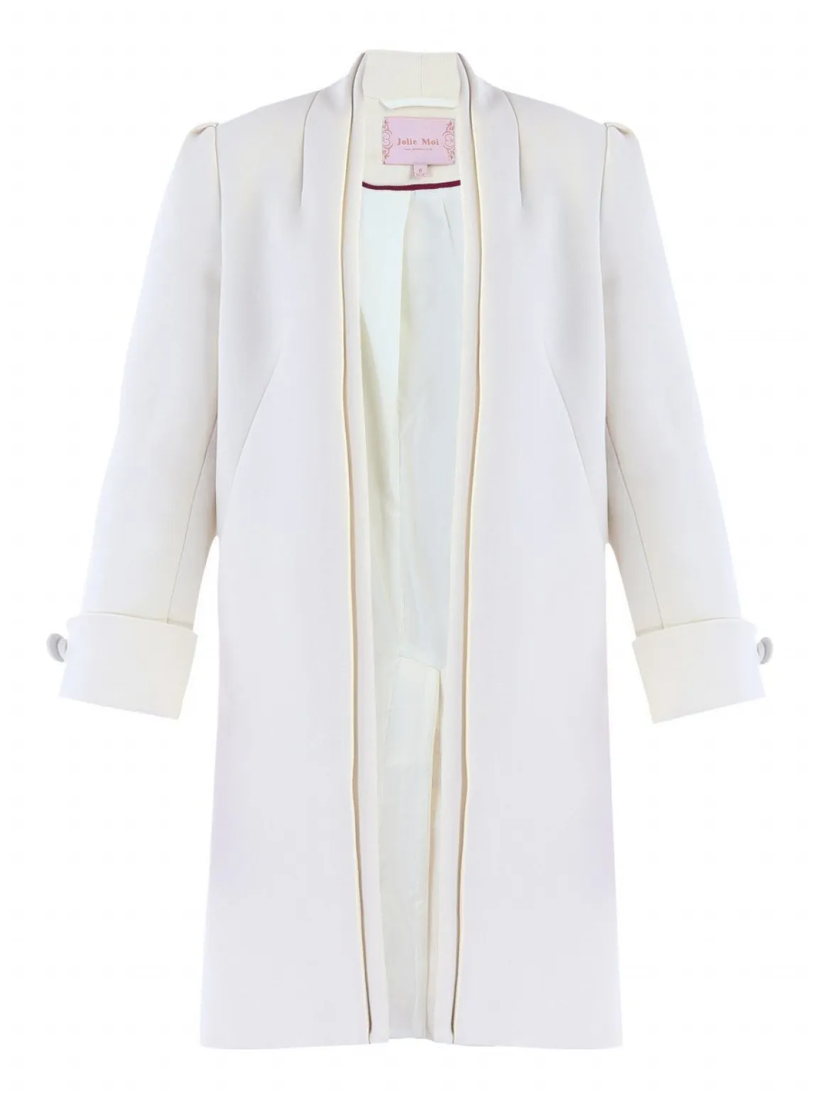 Open Neckline Woven Coat, Oyster