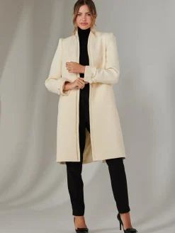 Open Neckline Woven Coat, Oyster